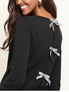 Talbots Bonnie Bows Black Crewneck Sweater with Gingham Bow Back Detail Size Med